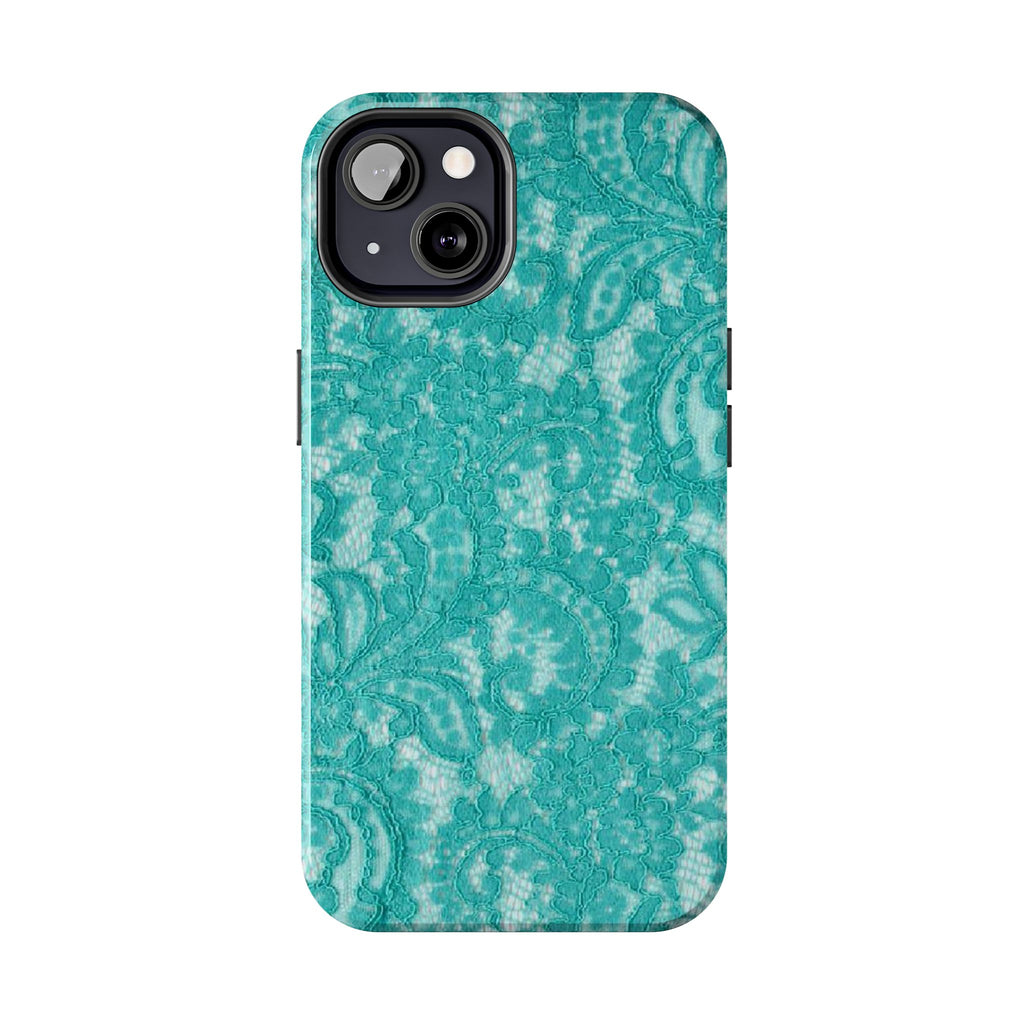 Teal Lace Tough Phone Case — Protective Floral-Pattern Phone Cover