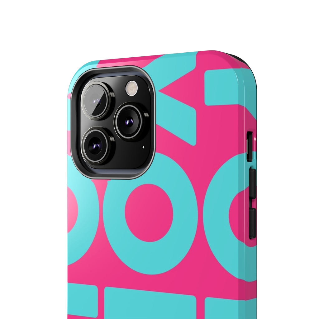 YOLO Tough Phone Case — Bold Pink & Teal Geometric Print