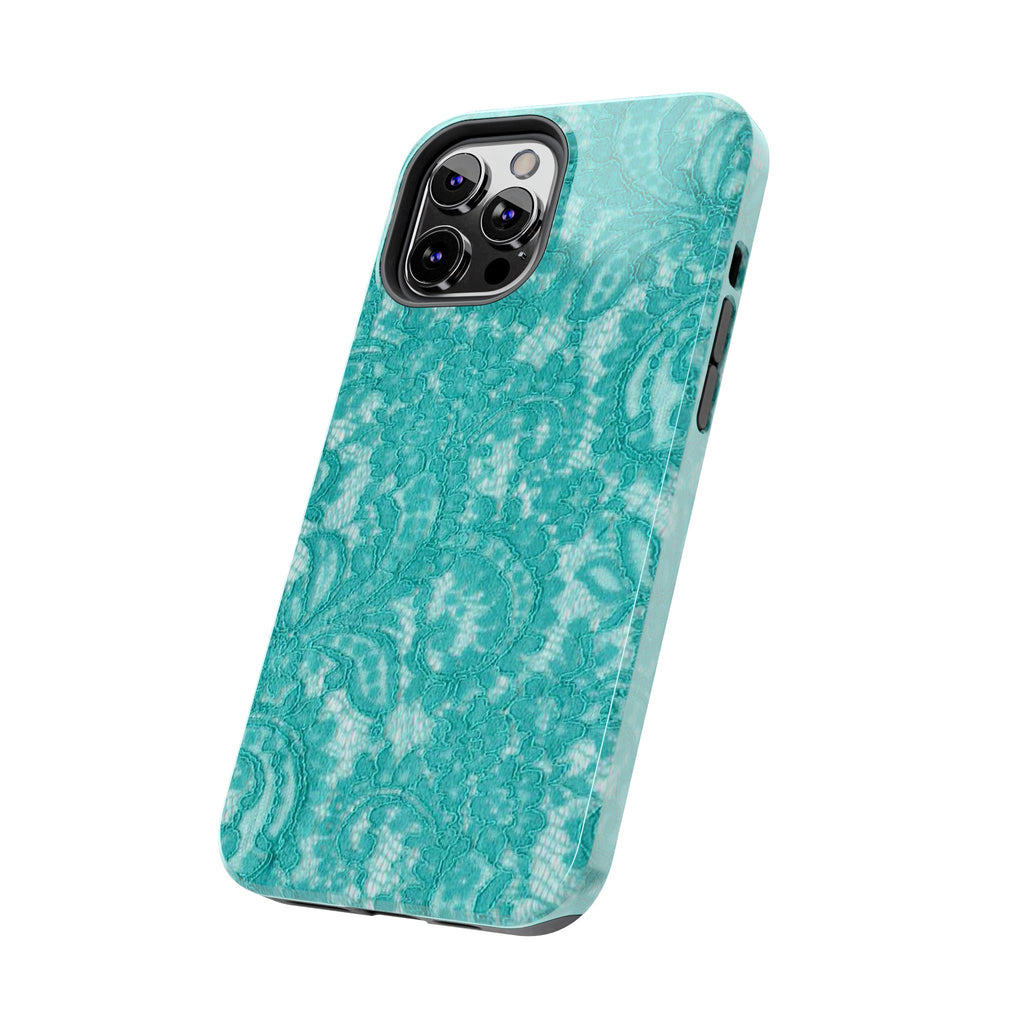 Teal Lace Tough Phone Case — Protective Floral-Pattern Phone Cover