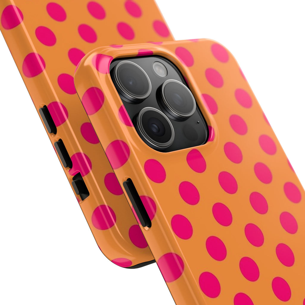 Bright Orange Phone Case with Hot Pink Polka Dots — Bold Retro Tough Phone Case