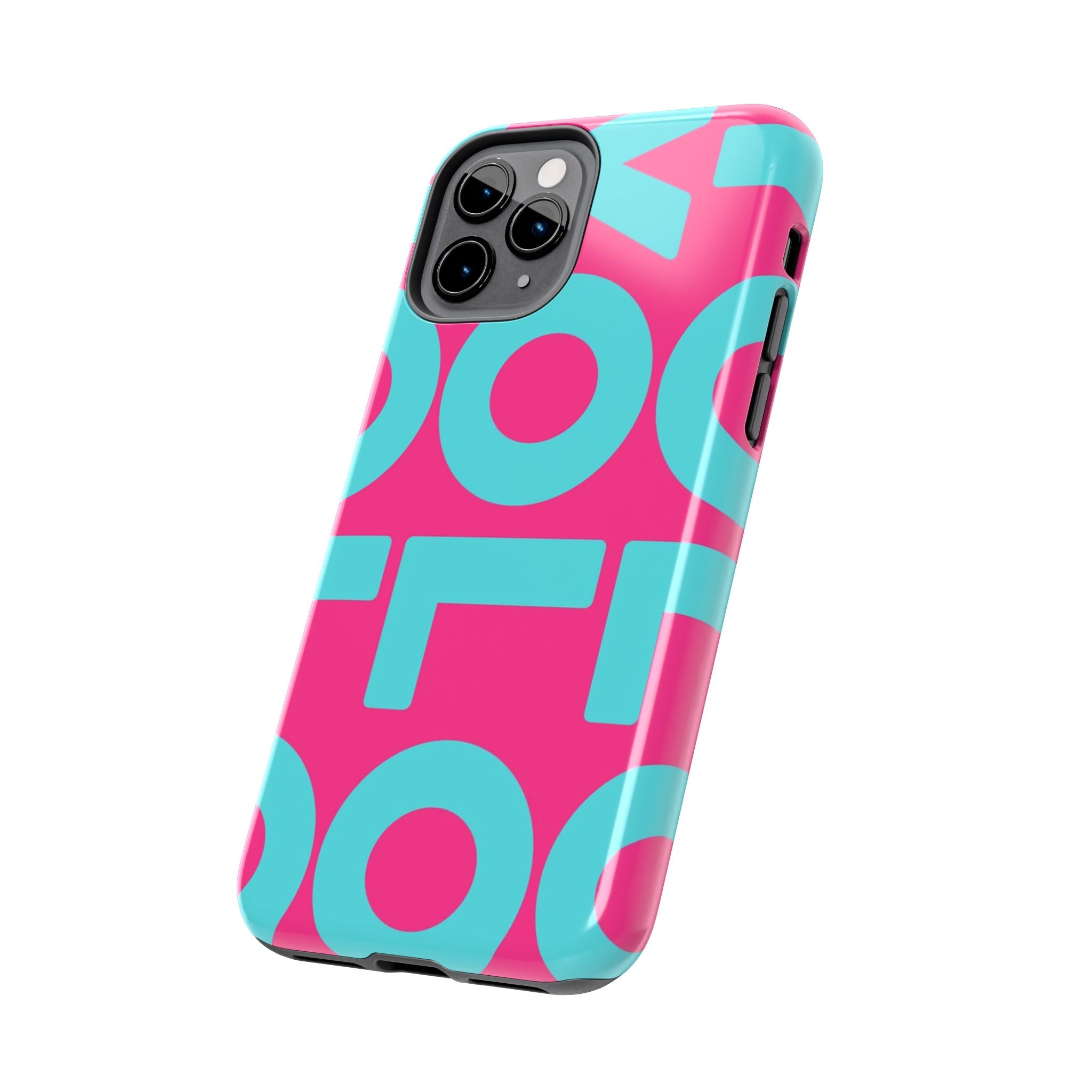 YOLO Tough Phone Case — Bold Pink & Teal Geometric Print