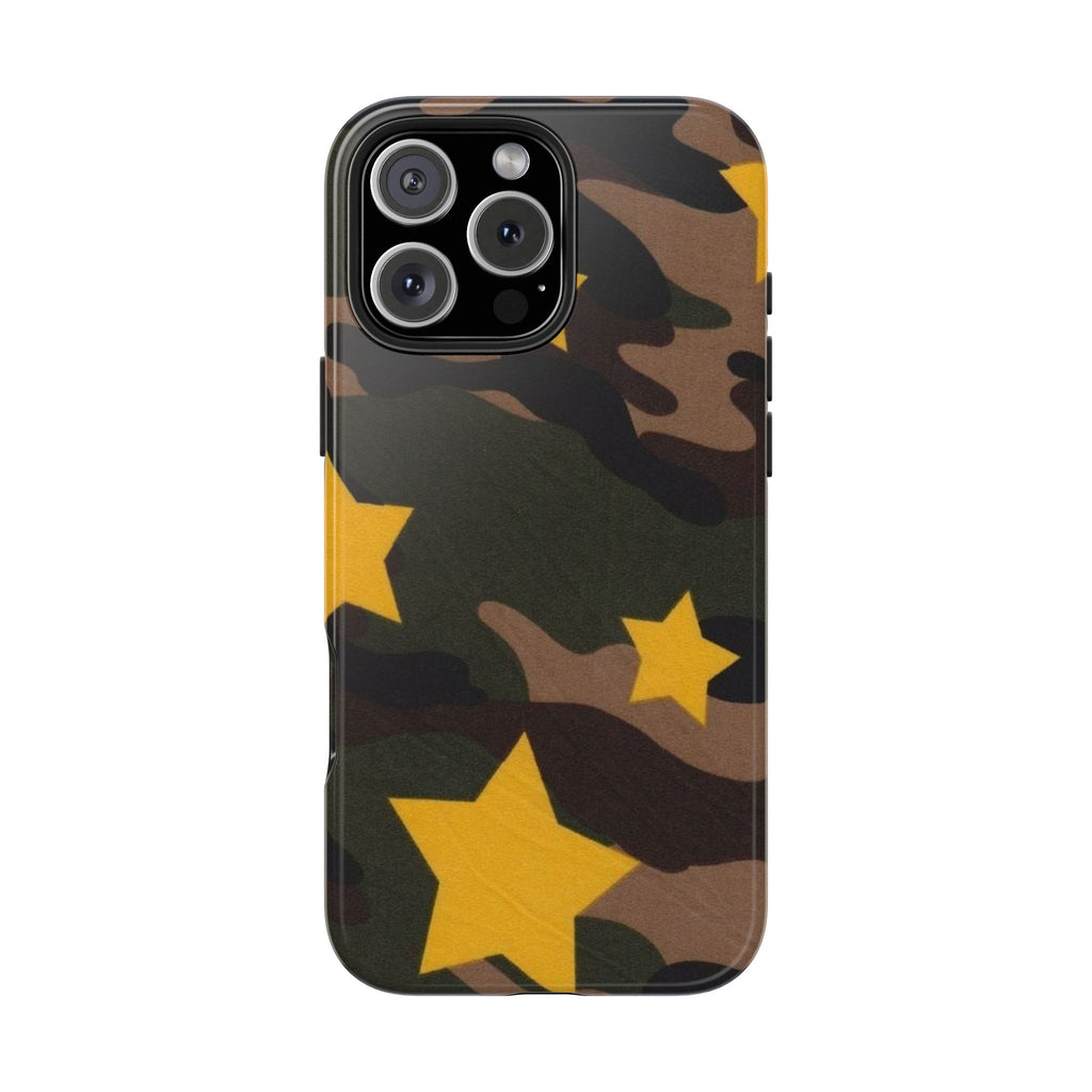 Camouflage Star Tough Phone Case — Military Camo Phone Cover with Yellow Stars