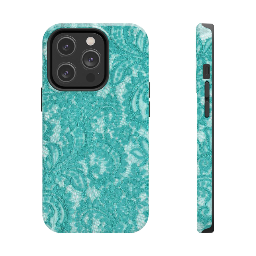 Teal Lace Tough Phone Case — Protective Floral-Pattern Phone Cover