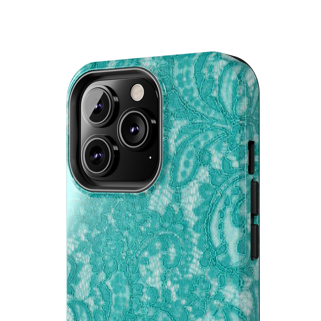 Teal Lace Tough Phone Case — Protective Floral-Pattern Phone Cover