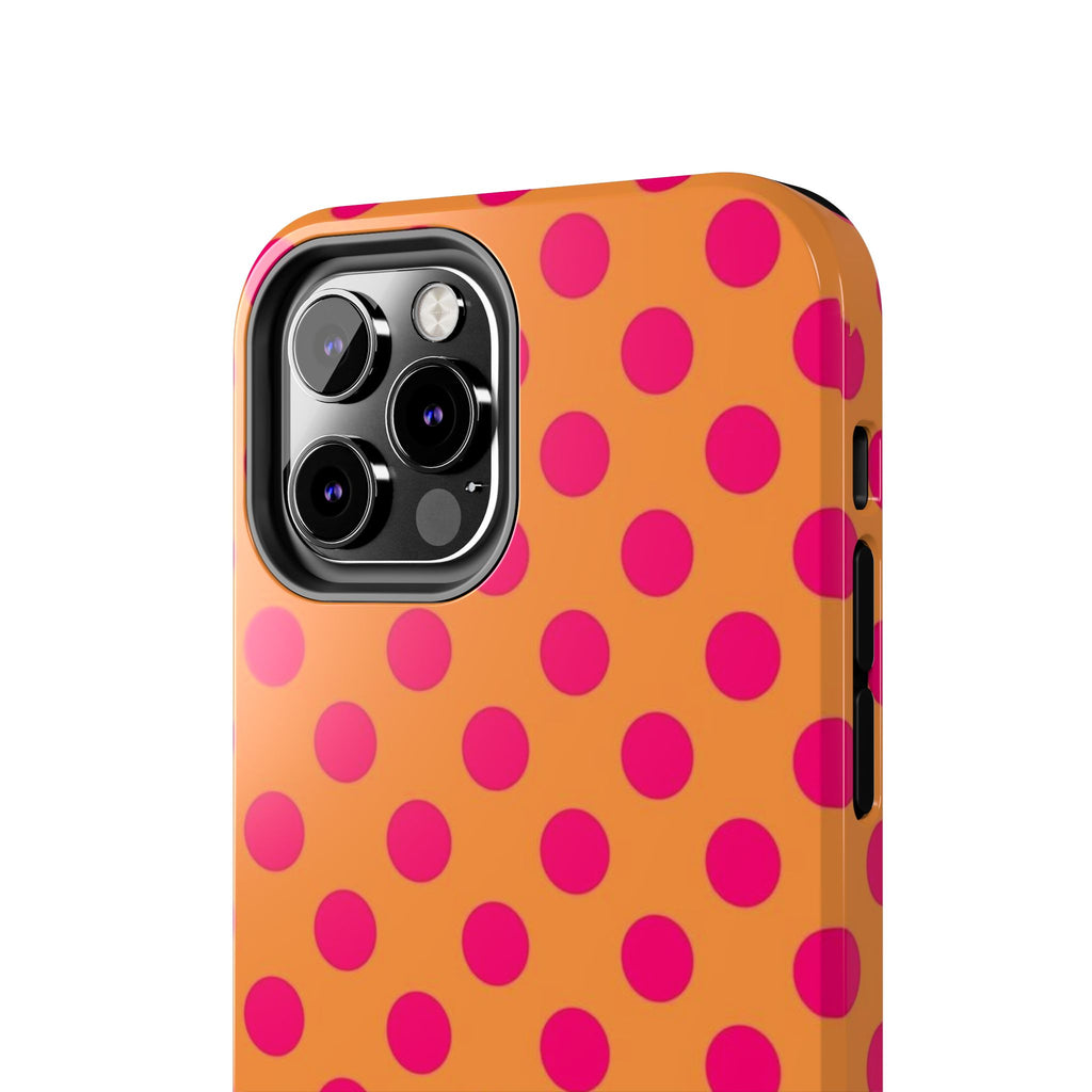 Bright Orange Phone Case with Hot Pink Polka Dots — Bold Retro Tough Phone Case