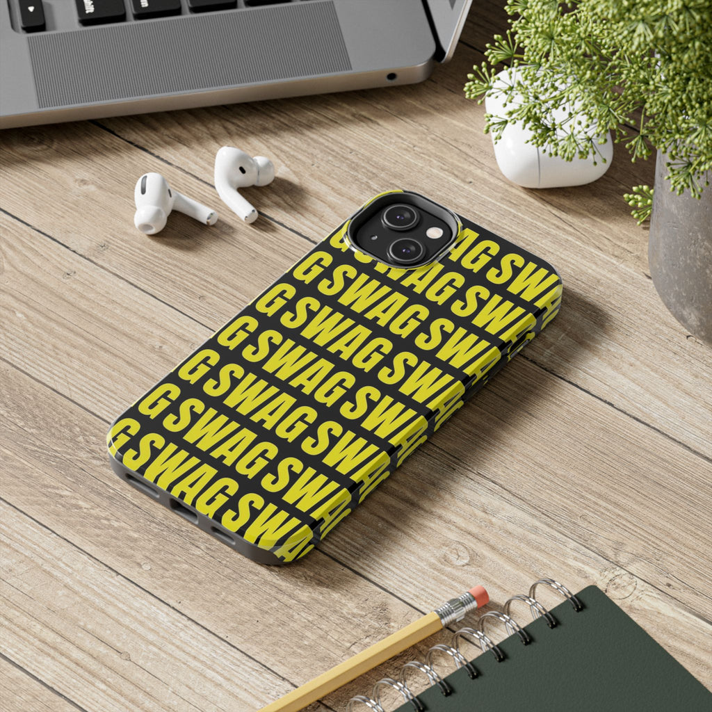 SWAG Pattern Tough Phone Case — Bold Yellow Text Protective Cover
