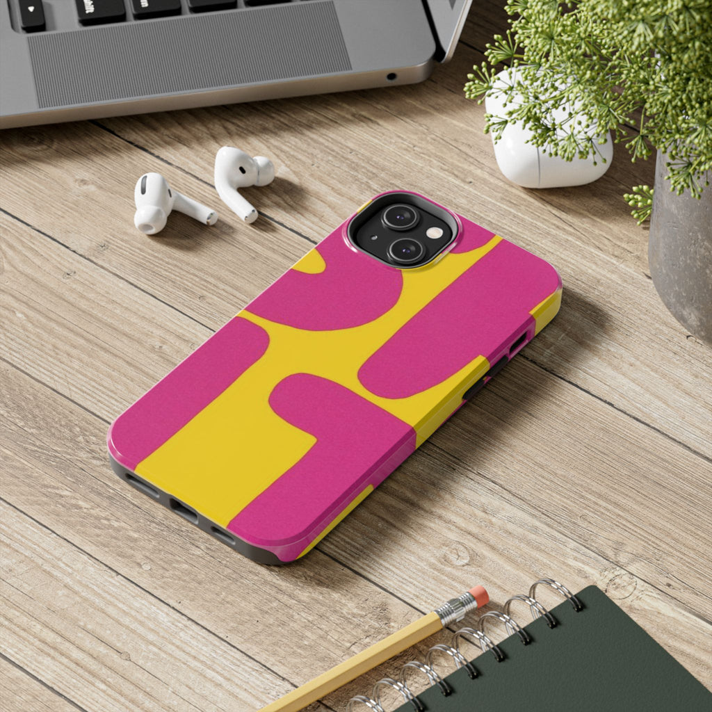 SHIT Retro Abstract Tough Phone Case — Pink & Yellow Pop Art Design