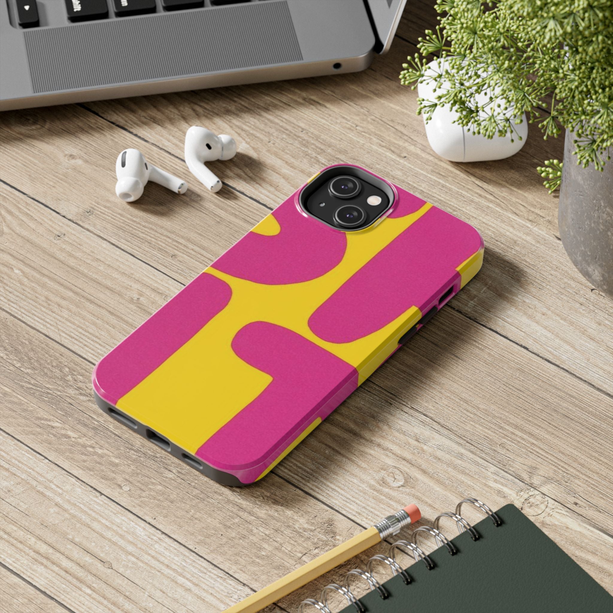 SHIT Retro Abstract Tough Phone Case — Pink & Yellow Pop Art Design