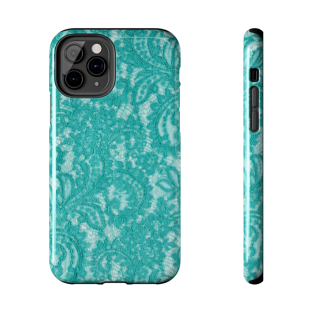Teal Lace Tough Phone Case — Protective Floral-Pattern Phone Cover