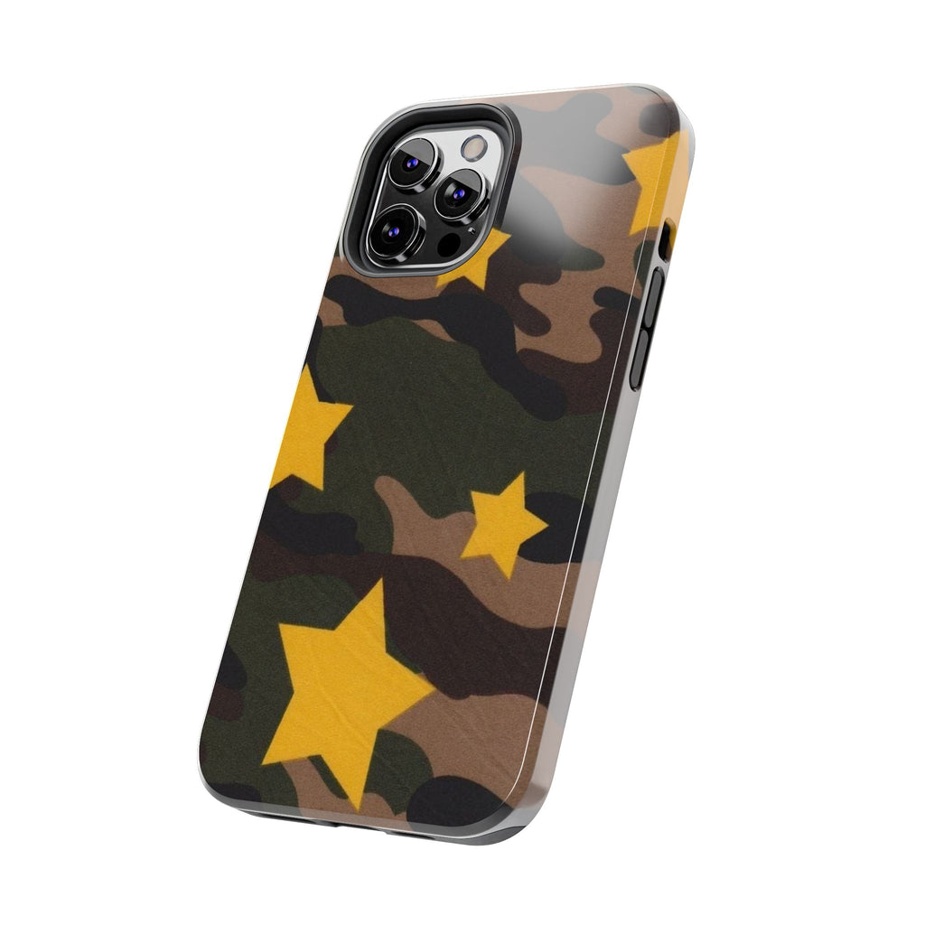 Camouflage Star Tough Phone Case — Military Camo Phone Cover with Yellow Stars