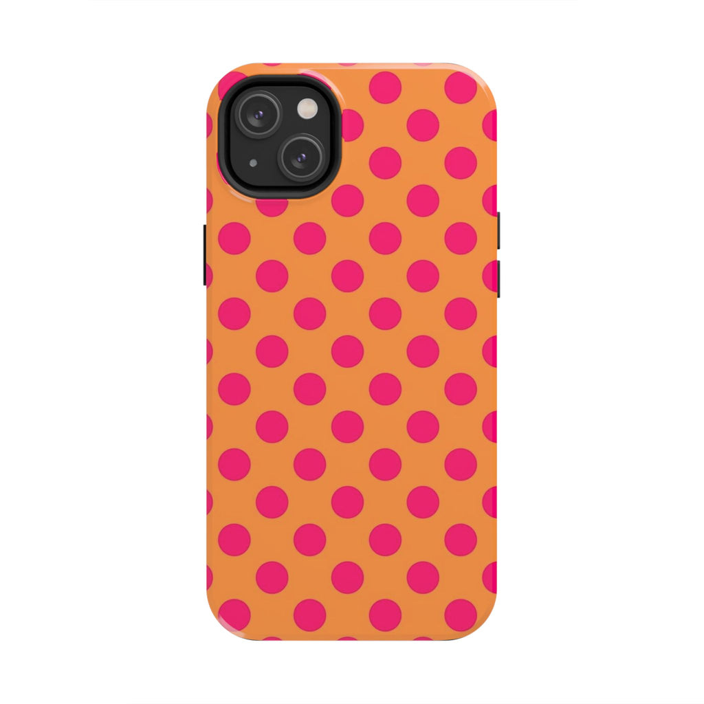 Bright Orange Phone Case with Hot Pink Polka Dots — Bold Retro Tough Phone Case
