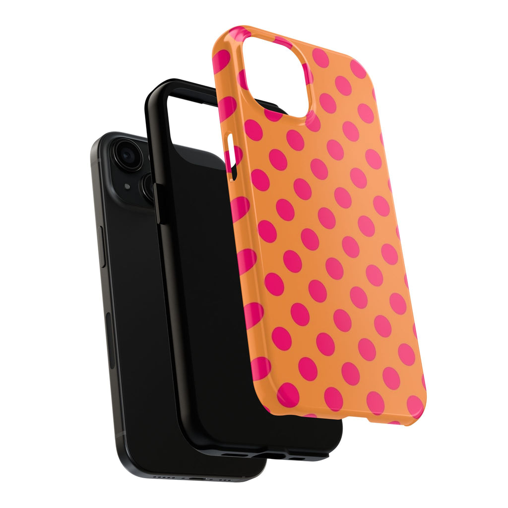 Bright Orange Phone Case with Hot Pink Polka Dots — Bold Retro Tough Phone Case
