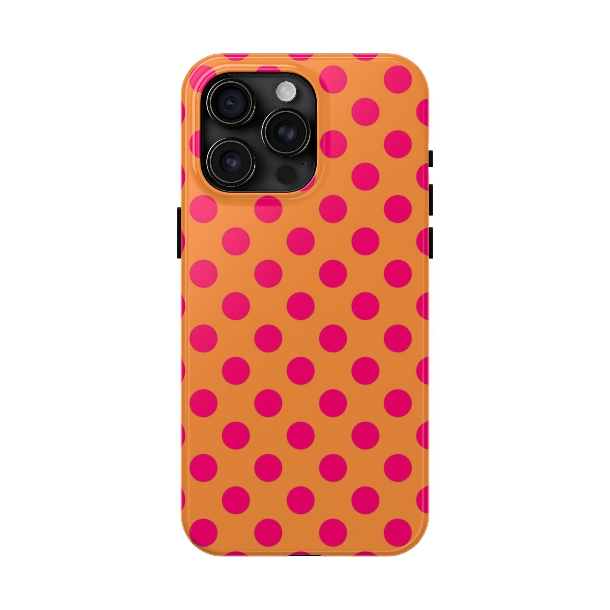 Bright Orange Phone Case with Hot Pink Polka Dots — Bold Retro Tough Phone Case
