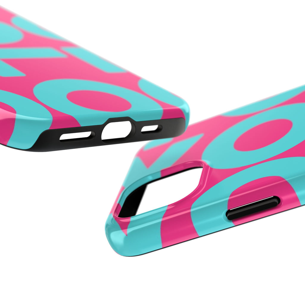YOLO Tough Phone Case — Bold Pink & Teal Geometric Print
