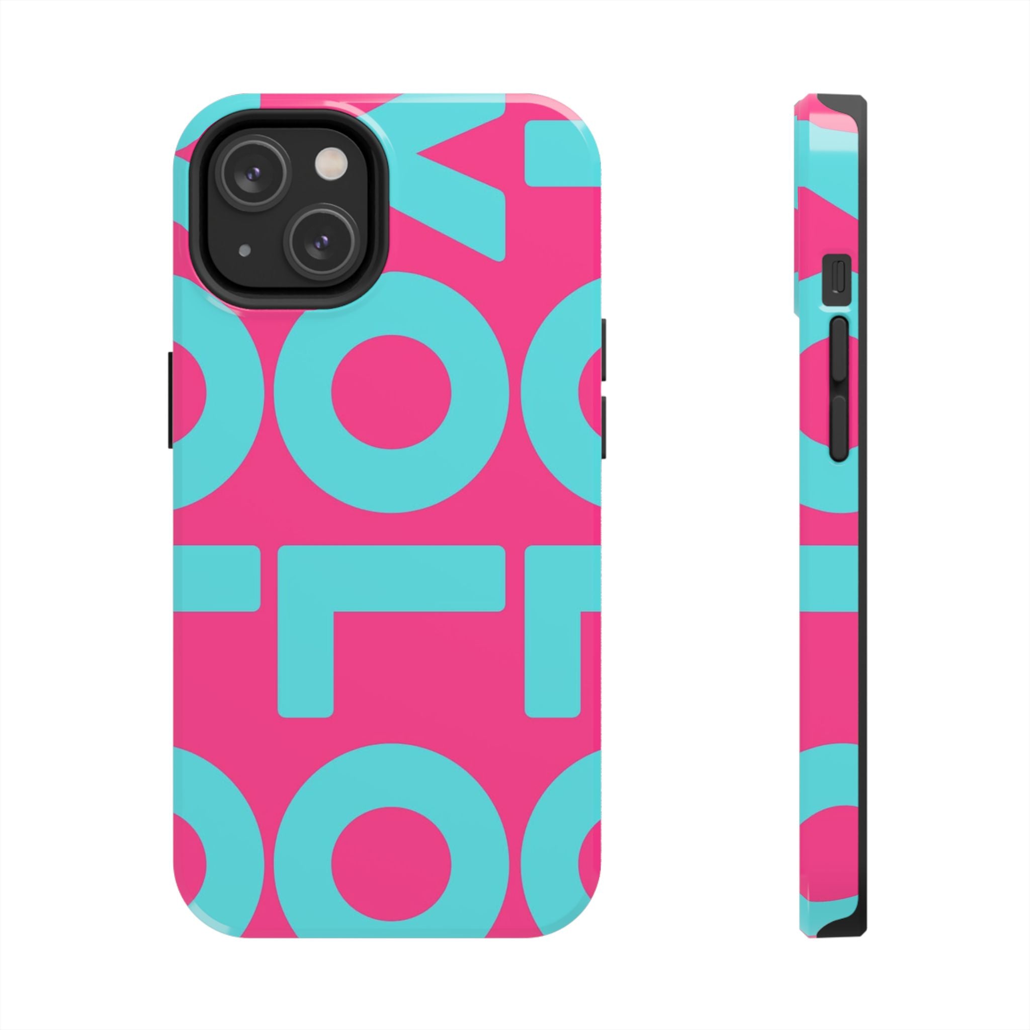 YOLO Tough Phone Case — Bold Pink & Teal Geometric Print