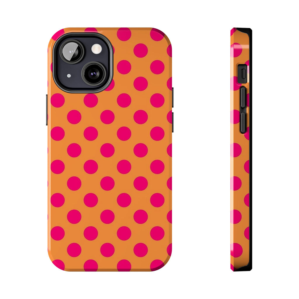 Bright Orange Phone Case with Hot Pink Polka Dots — Bold Retro Tough Phone Case