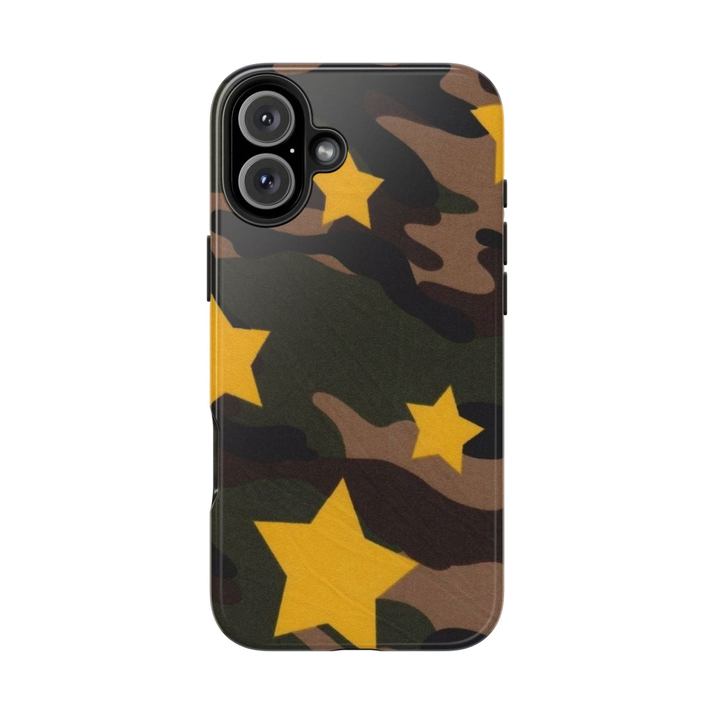 Camouflage Star Tough Phone Case — Military Camo Phone Cover with Yellow Stars
