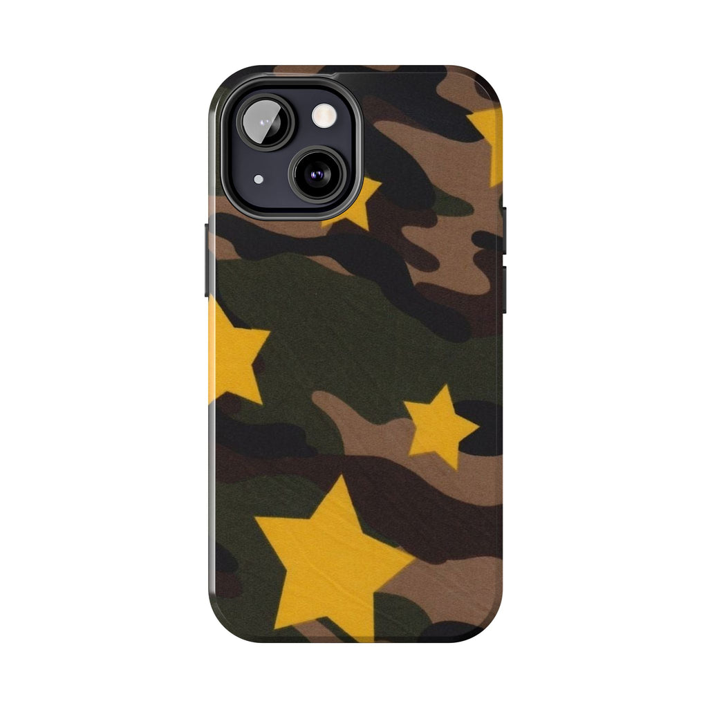 Camouflage Star Tough Phone Case — Military Camo Phone Cover with Yellow Stars