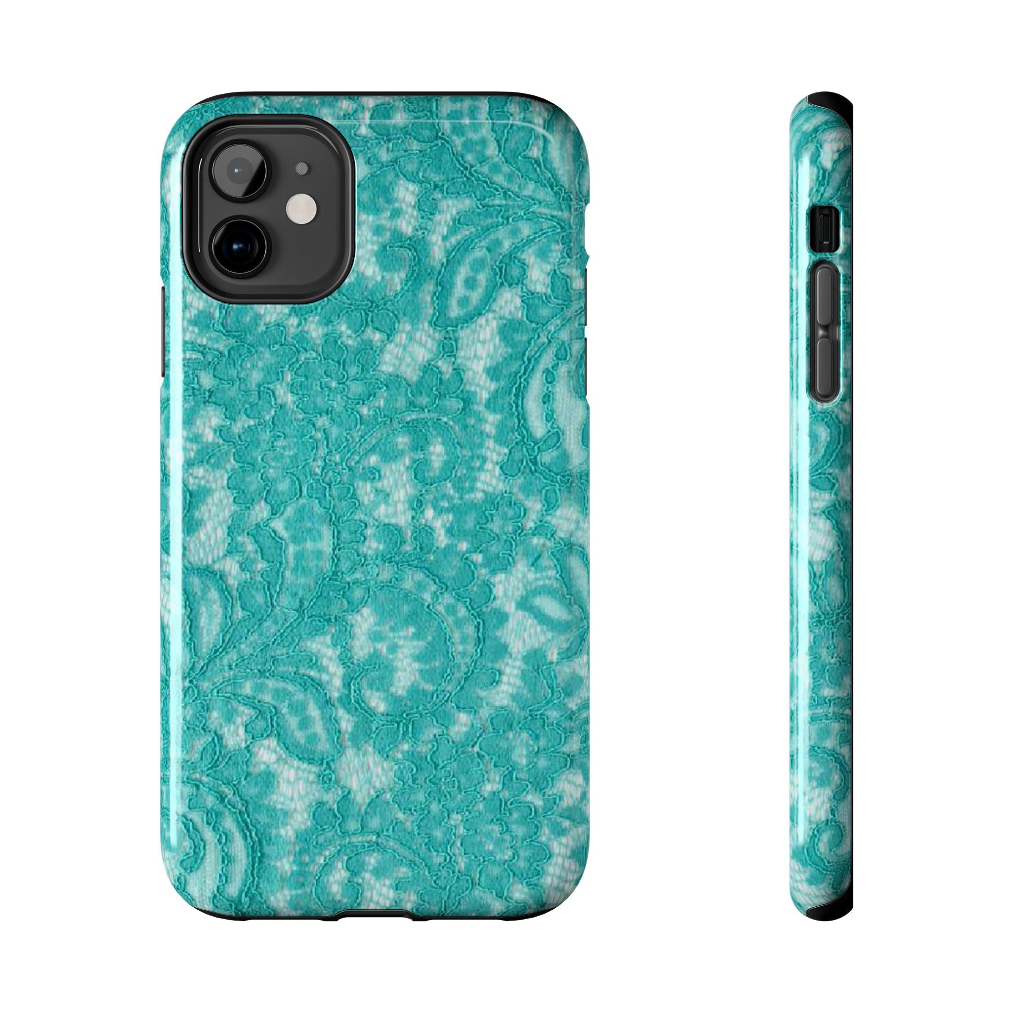 Teal Lace Tough Phone Case — Protective Floral-Pattern Phone Cover