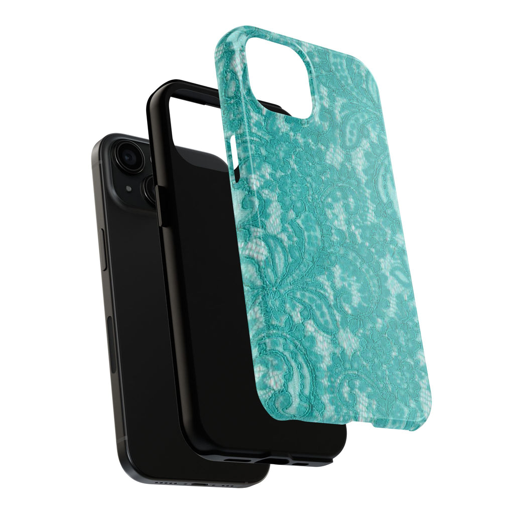 Teal Lace Tough Phone Case — Protective Floral-Pattern Phone Cover