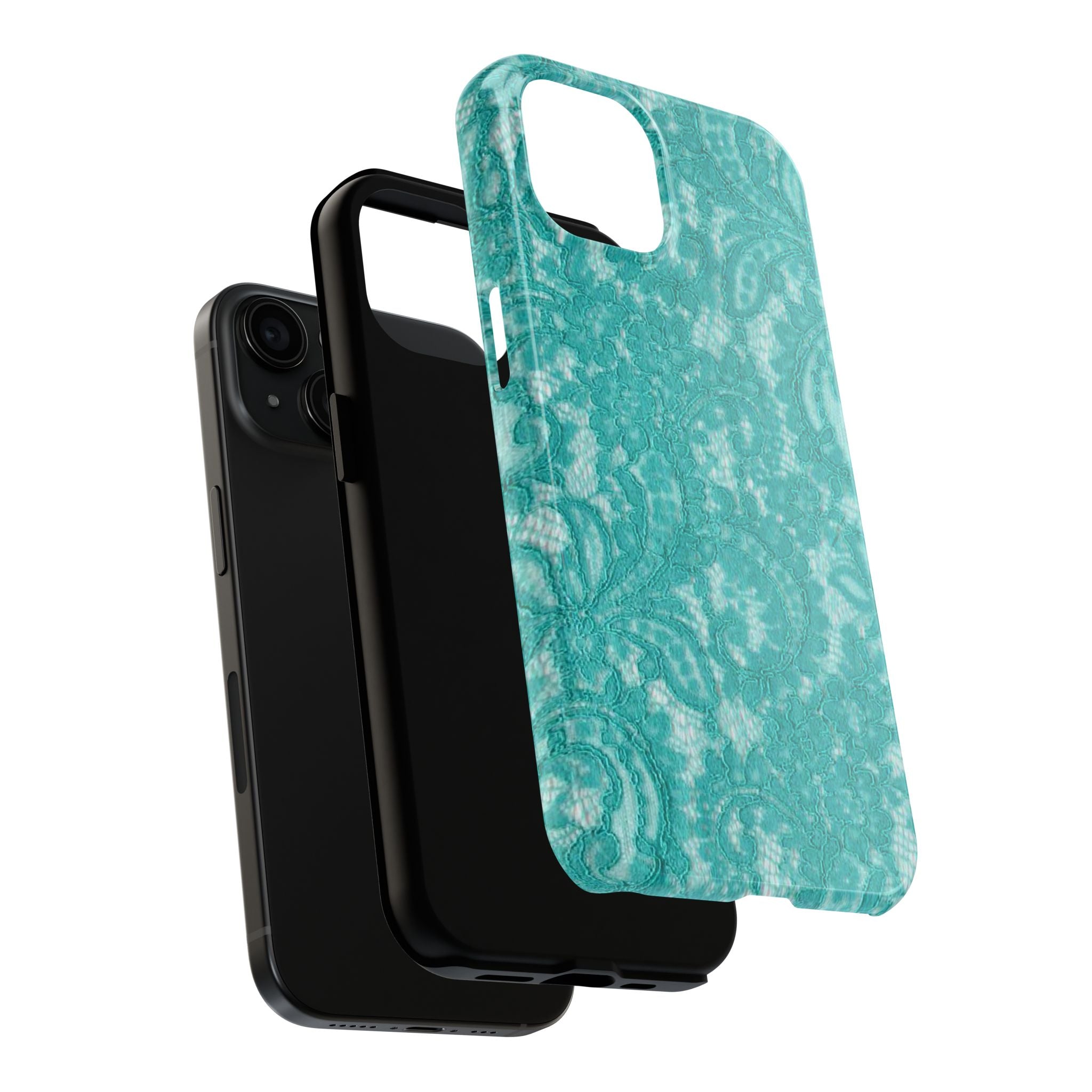 Teal Lace Tough Phone Case — Protective Floral-Pattern Phone Cover