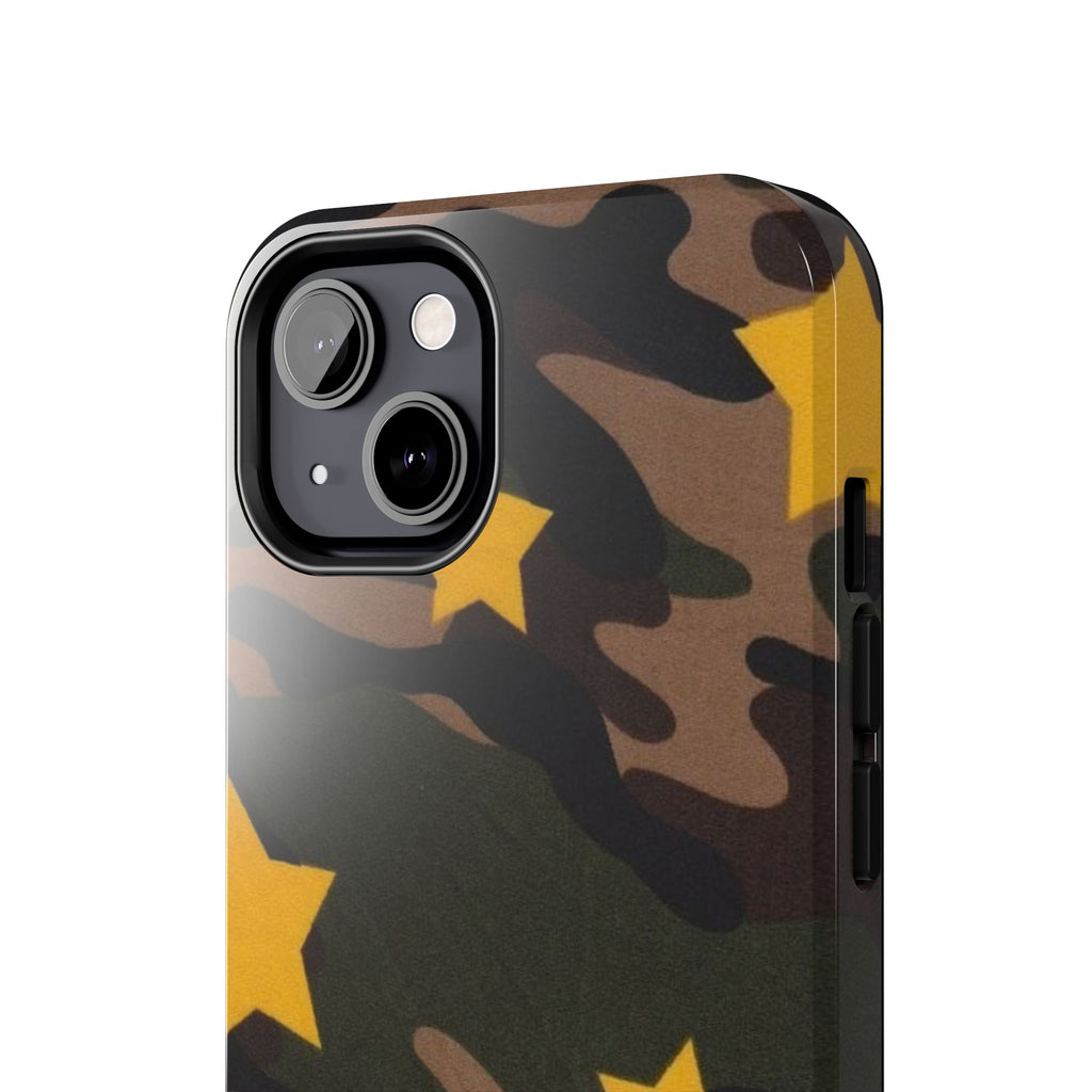 Camouflage Star Tough Phone Case — Military Camo Phone Cover with Yellow Stars