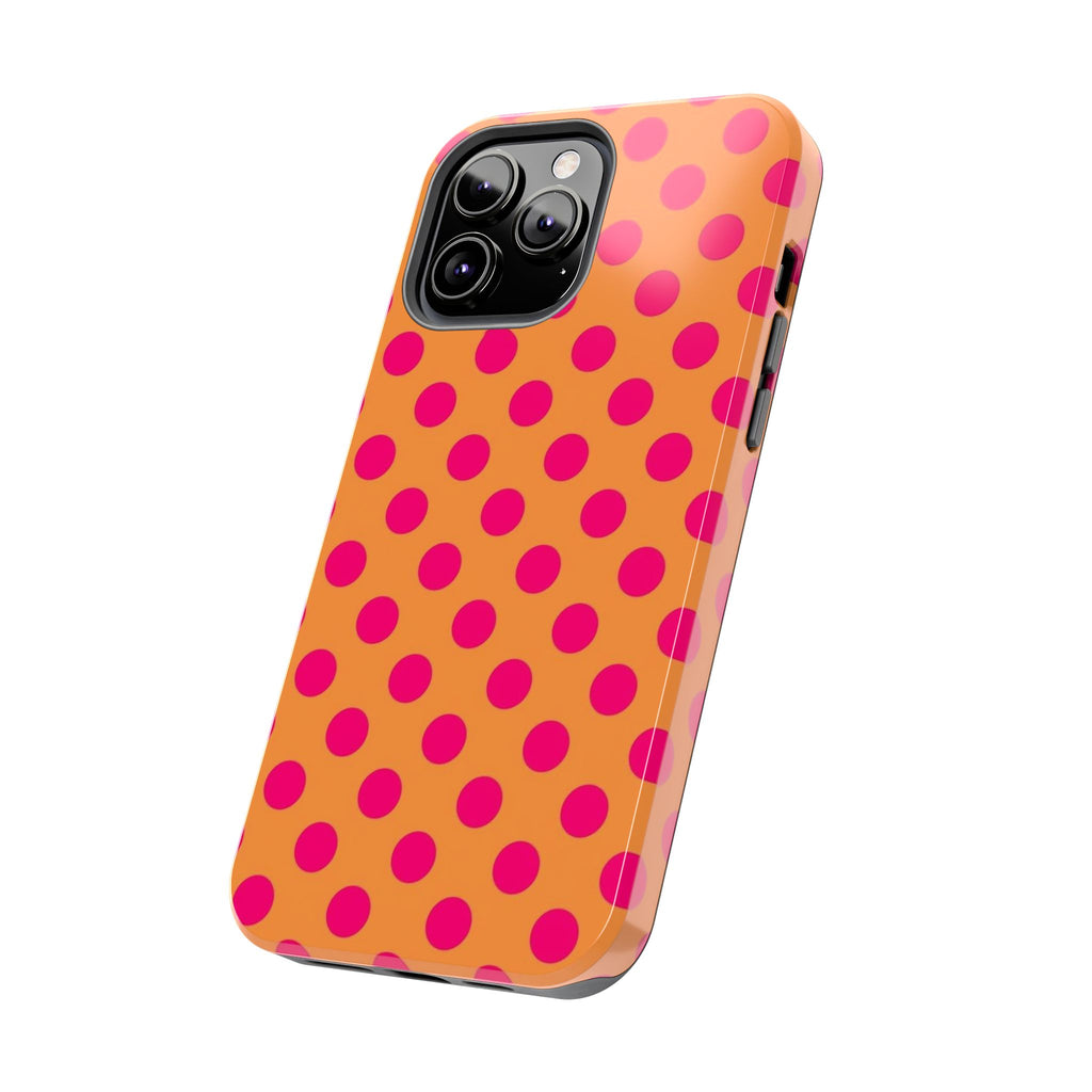 Bright Orange Phone Case with Hot Pink Polka Dots — Bold Retro Tough Phone Case