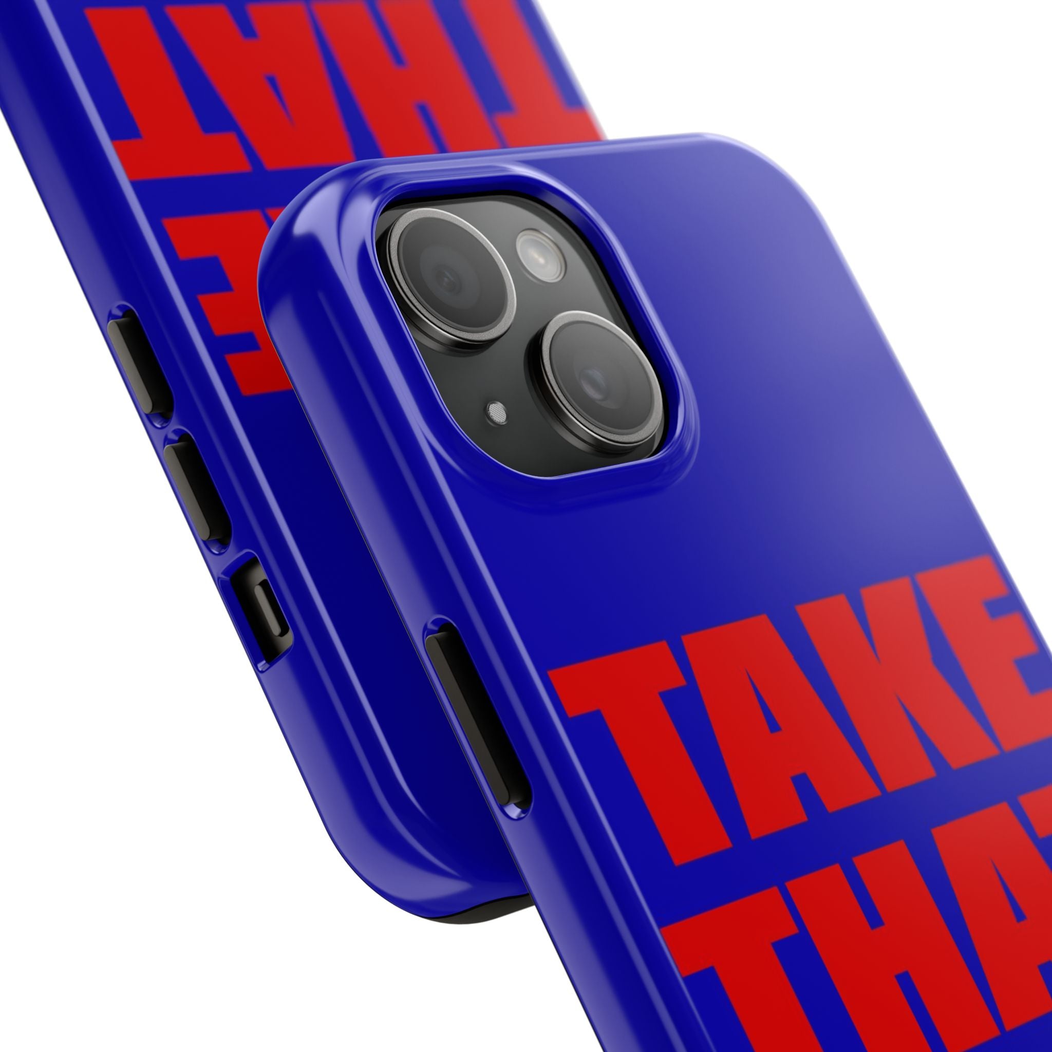 'Take That Risk' Tough Phone Case - Bold Red Typography on Royal Blue