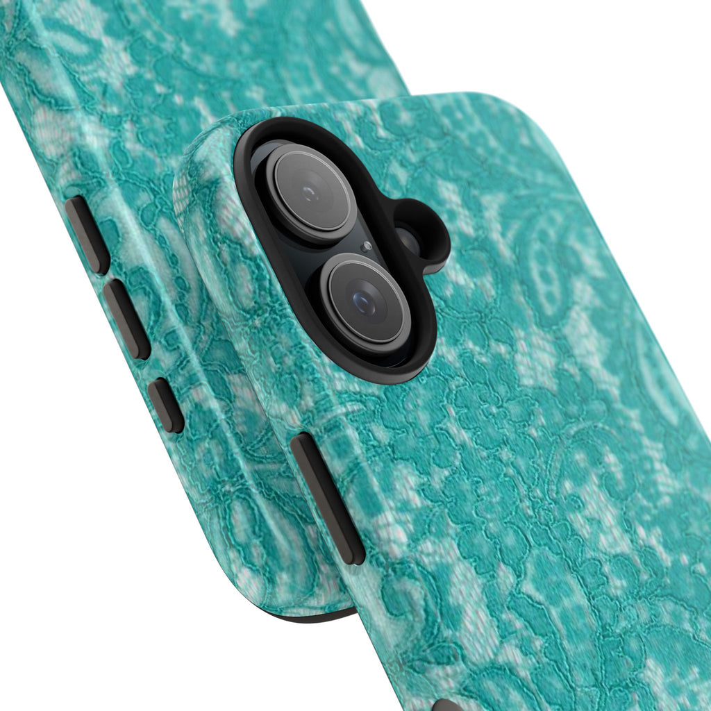 Teal Lace Tough Phone Case — Protective Floral-Pattern Phone Cover