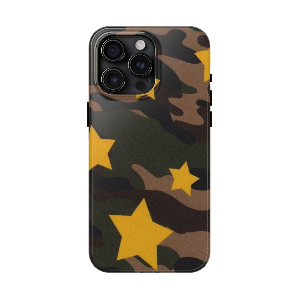 Camouflage Star Tough Phone Case — Military Camo Phone Cover with Yellow Stars