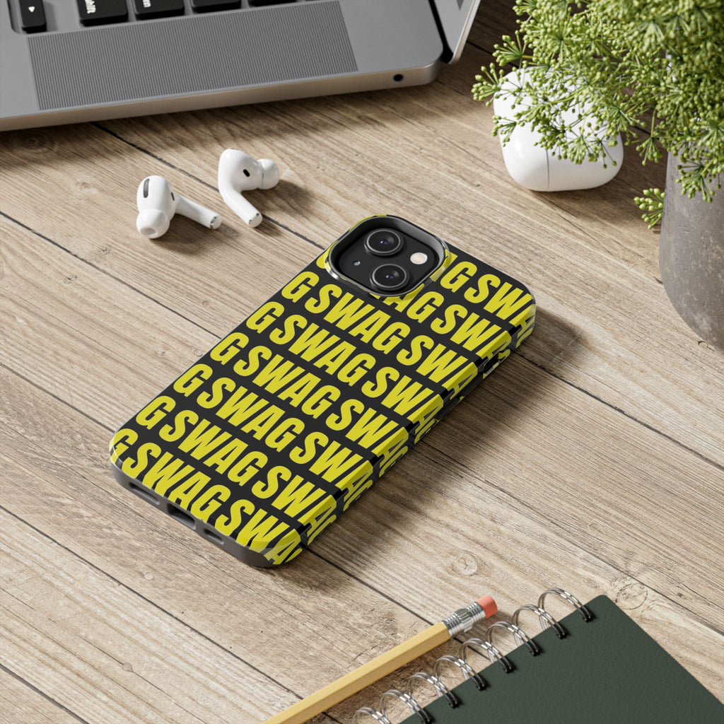 SWAG Pattern Tough Phone Case — Bold Yellow Text Protective Cover