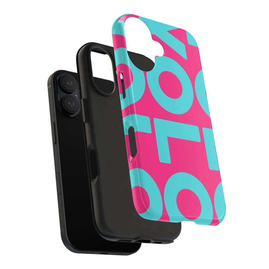 YOLO Tough Phone Case — Bold Pink & Teal Geometric Print