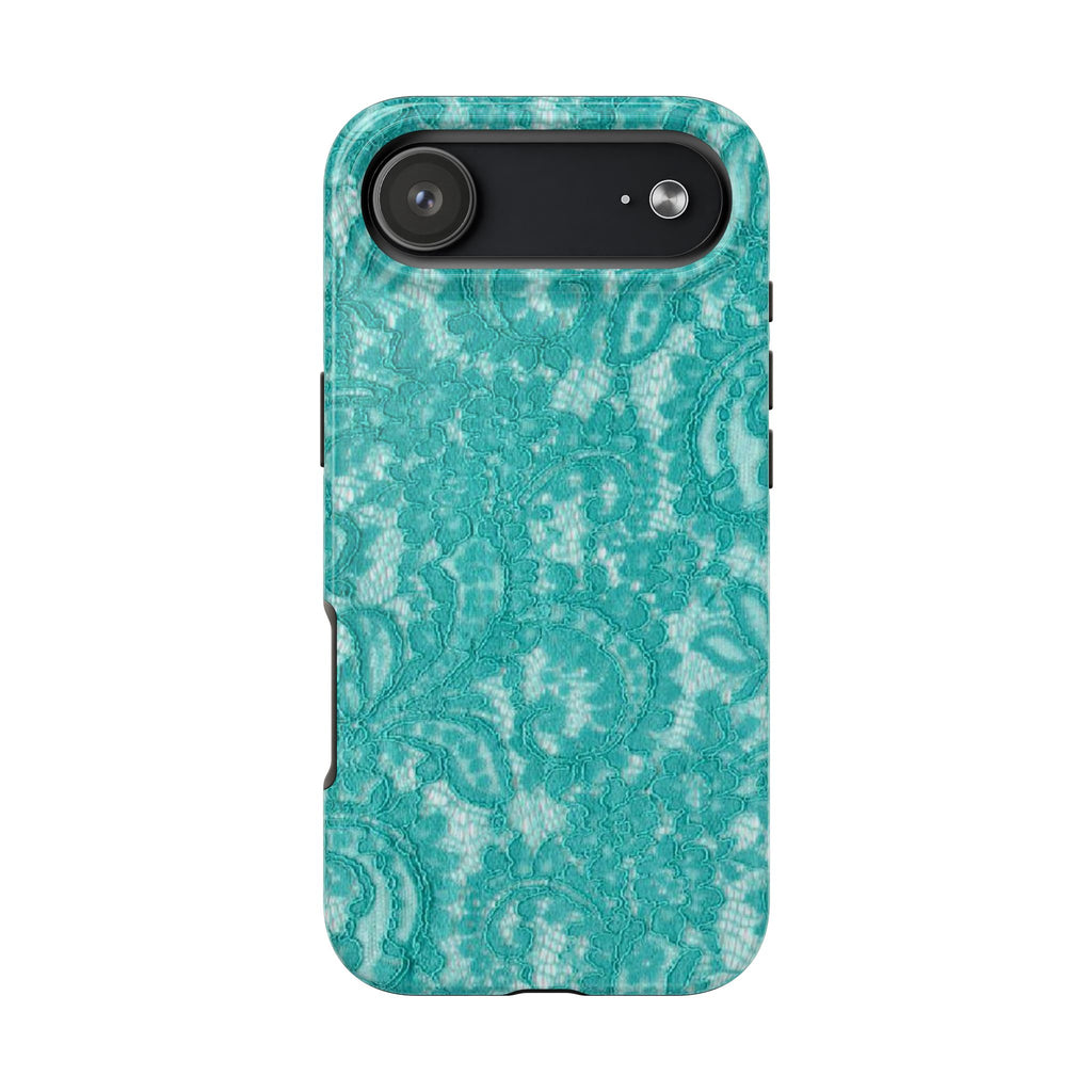 Teal Lace Tough Phone Case — Protective Floral-Pattern Phone Cover