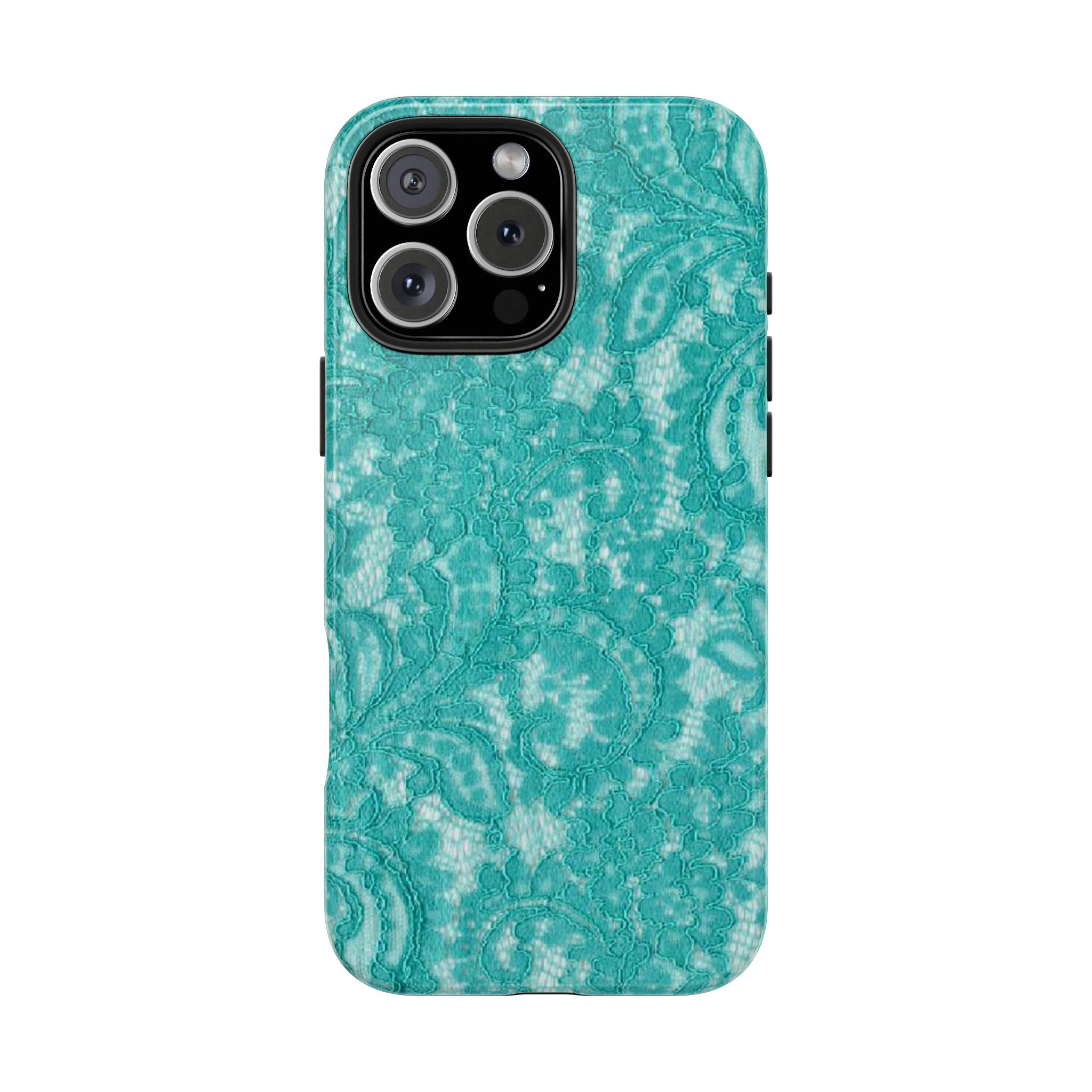 Teal Lace Tough Phone Case — Protective Floral-Pattern Phone Cover