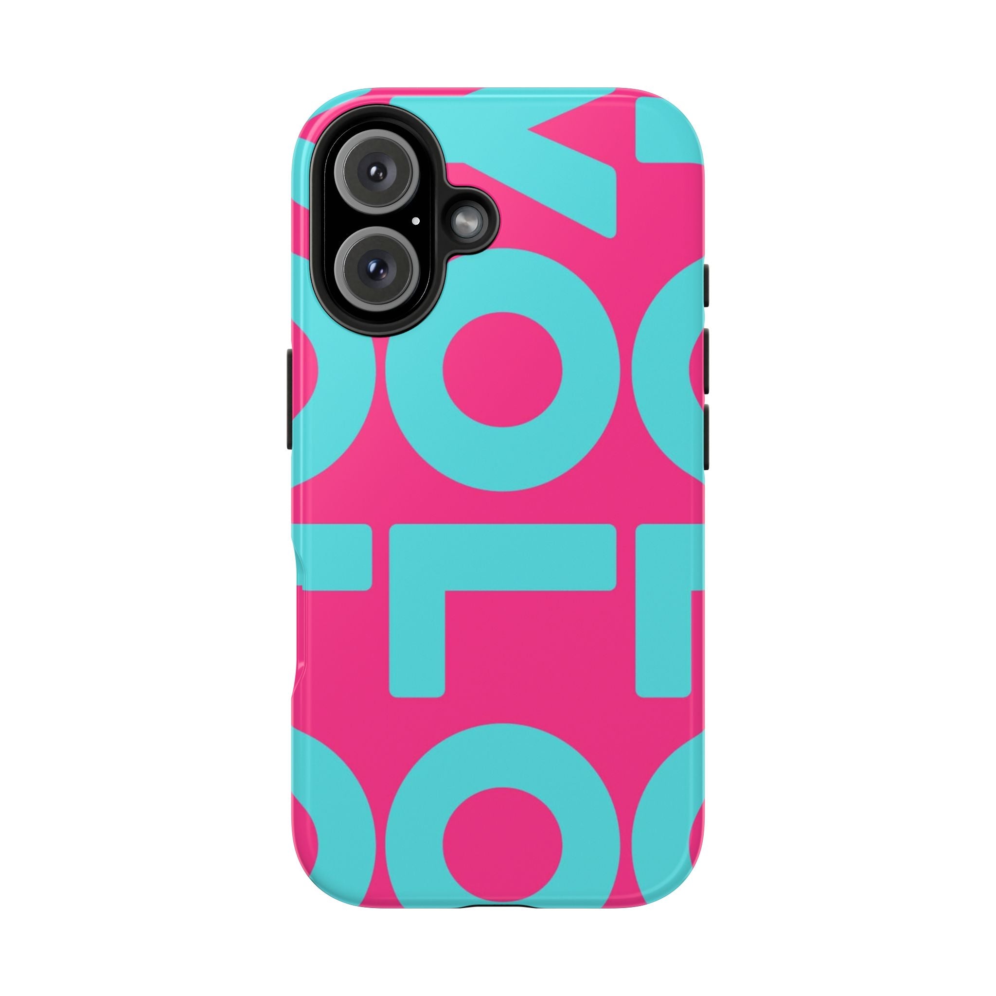 YOLO Tough Phone Case — Bold Pink & Teal Geometric Print