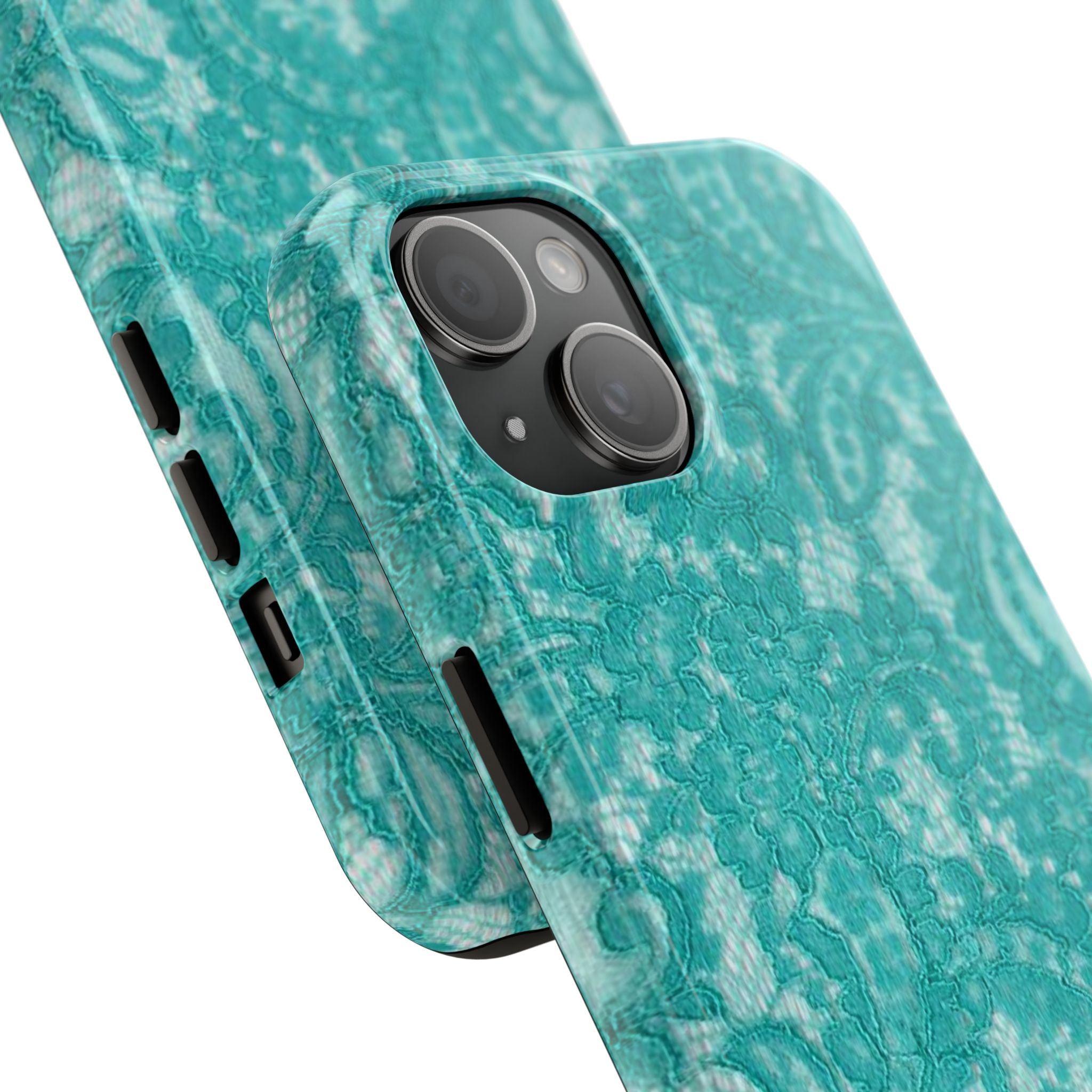 Teal Lace Tough Phone Case — Protective Floral-Pattern Phone Cover