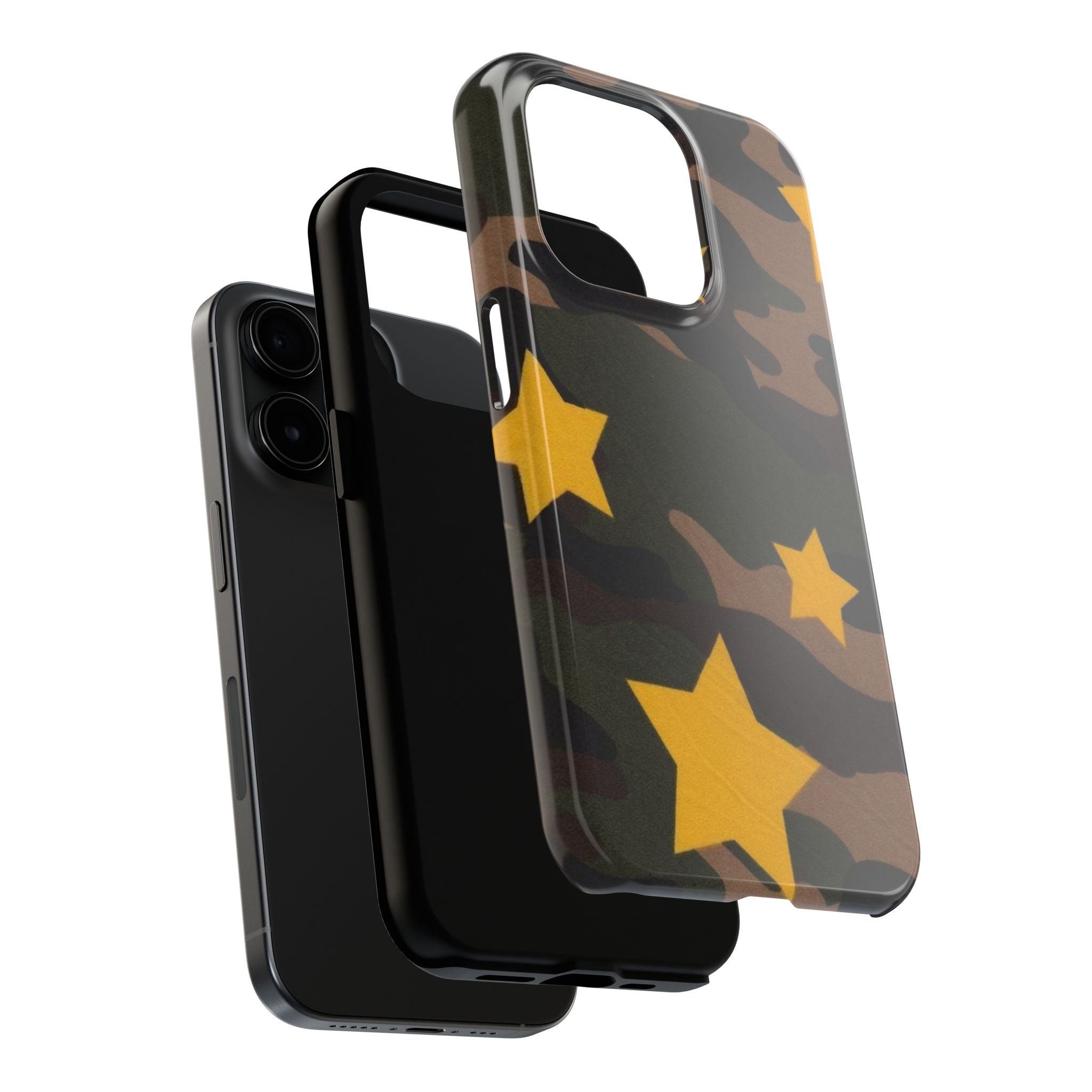 Camouflage Star Tough Phone Case — Military Camo Phone Cover with Yellow Stars