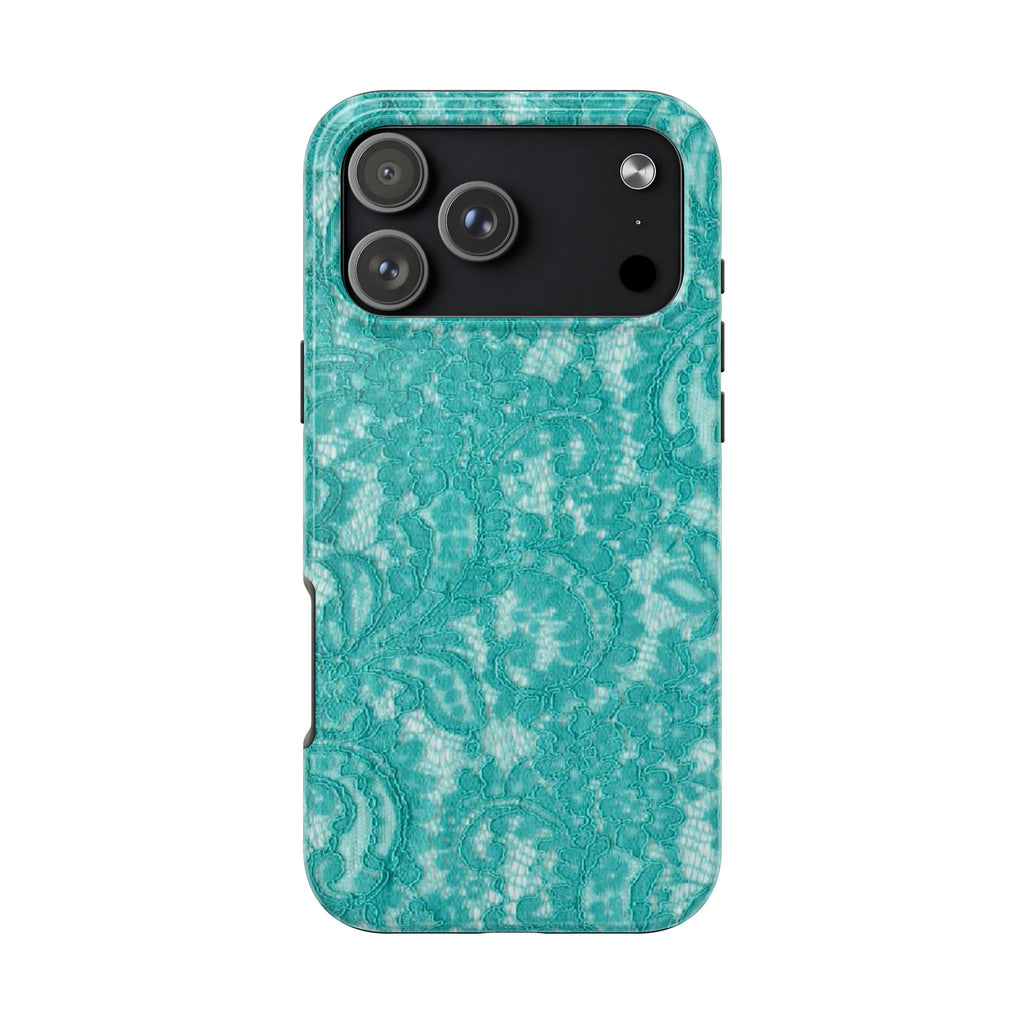 Teal Lace Tough Phone Case — Protective Floral-Pattern Phone Cover
