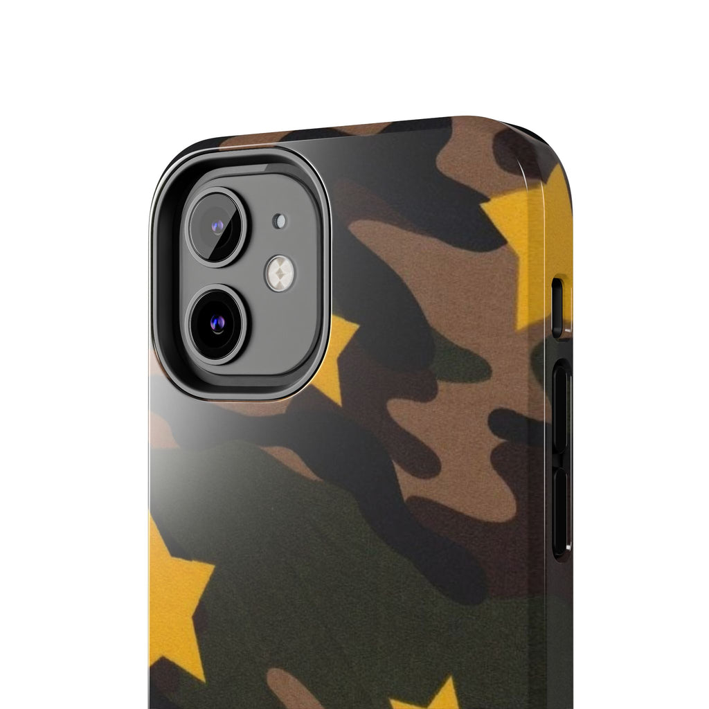 Camouflage Star Tough Phone Case — Military Camo Phone Cover with Yellow Stars