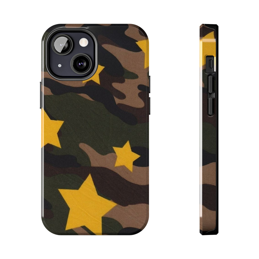 Camouflage Star Tough Phone Case — Military Camo Phone Cover with Yellow Stars