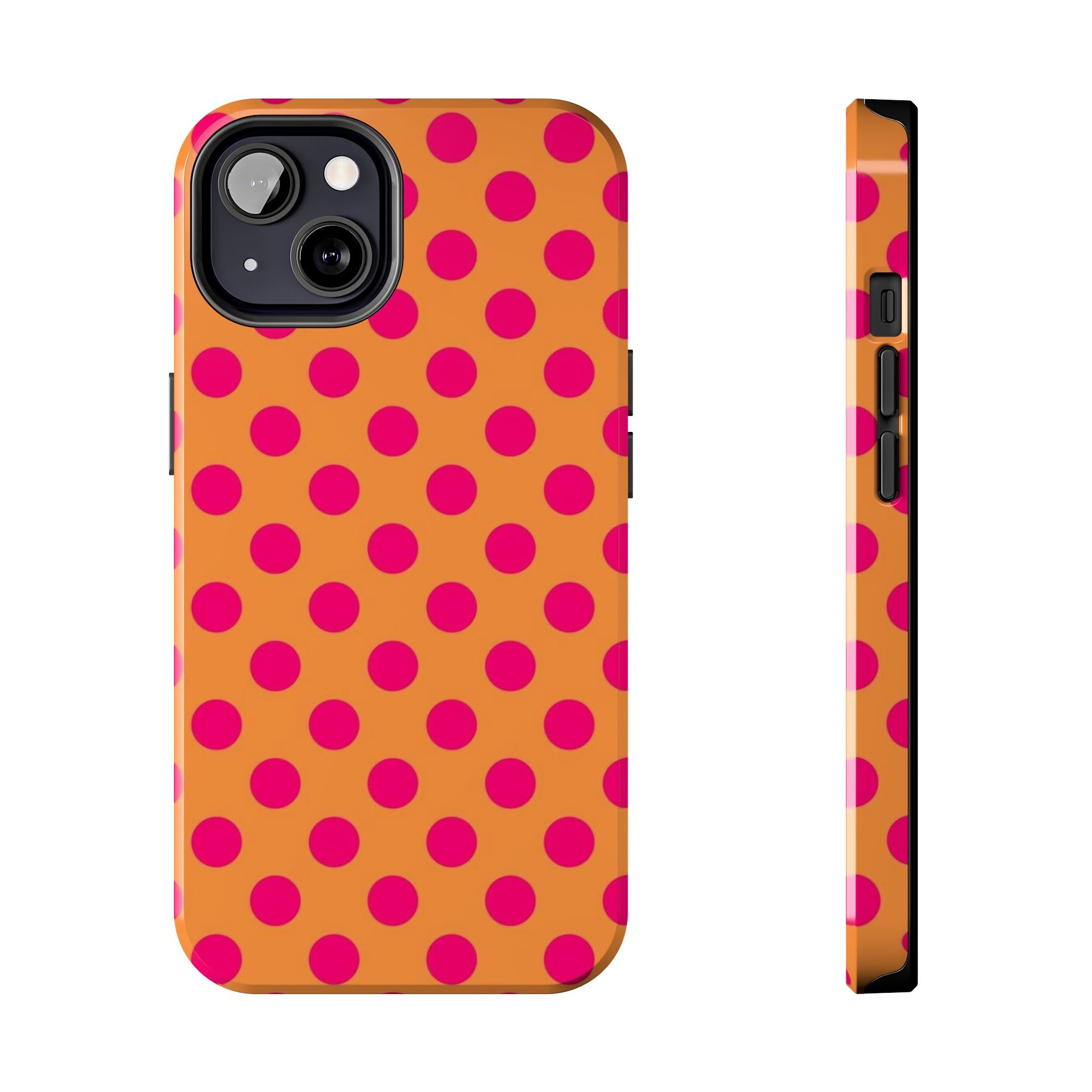 Bright Orange Phone Case with Hot Pink Polka Dots — Bold Retro Tough Phone Case