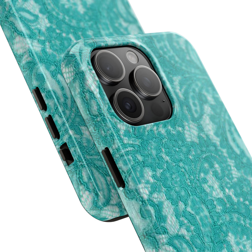 Teal Lace Tough Phone Case — Protective Floral-Pattern Phone Cover