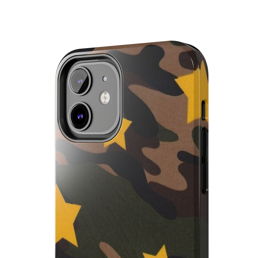 Camouflage Star Tough Phone Case — Military Camo Phone Cover with Yellow Stars