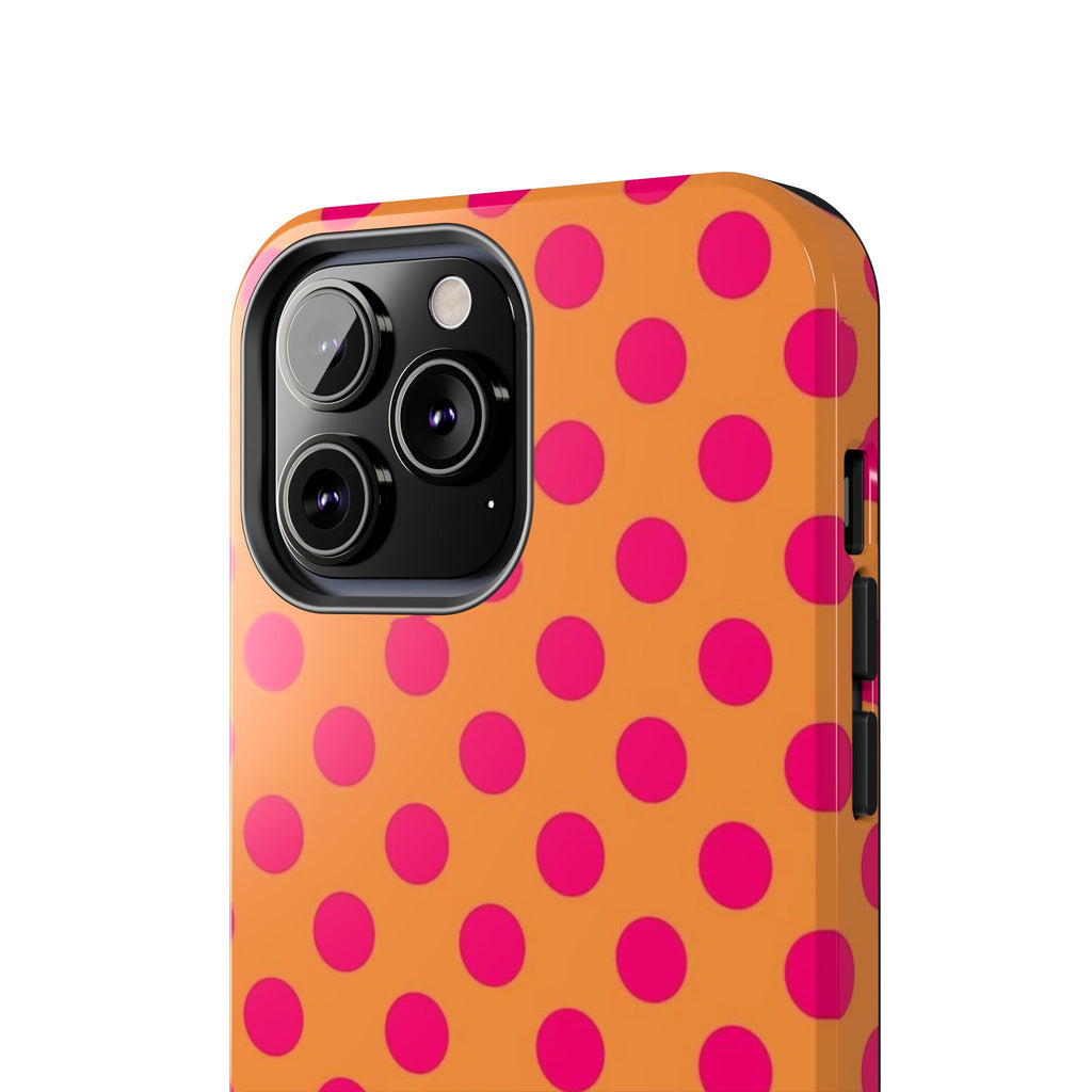 Bright Orange Phone Case with Hot Pink Polka Dots — Bold Retro Tough Phone Case