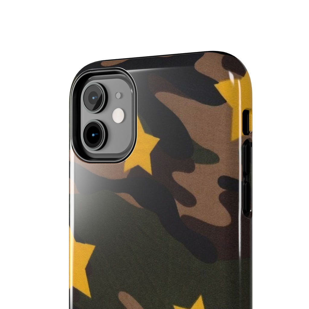 Camouflage Star Tough Phone Case — Military Camo Phone Cover with Yellow Stars