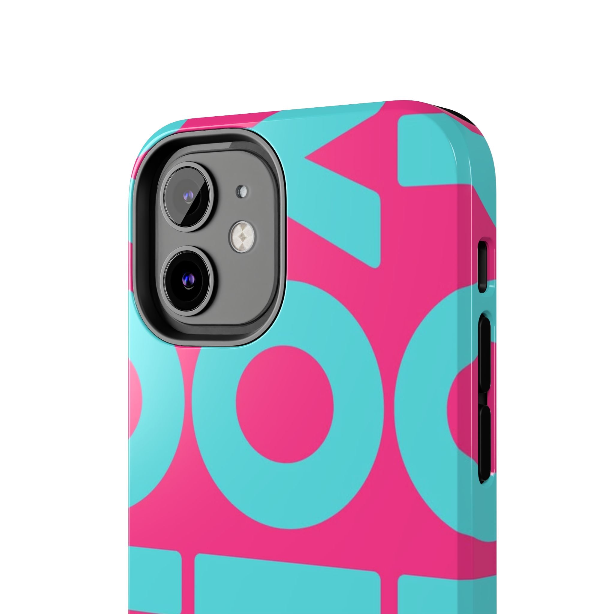 YOLO Tough Phone Case — Bold Pink & Teal Geometric Print
