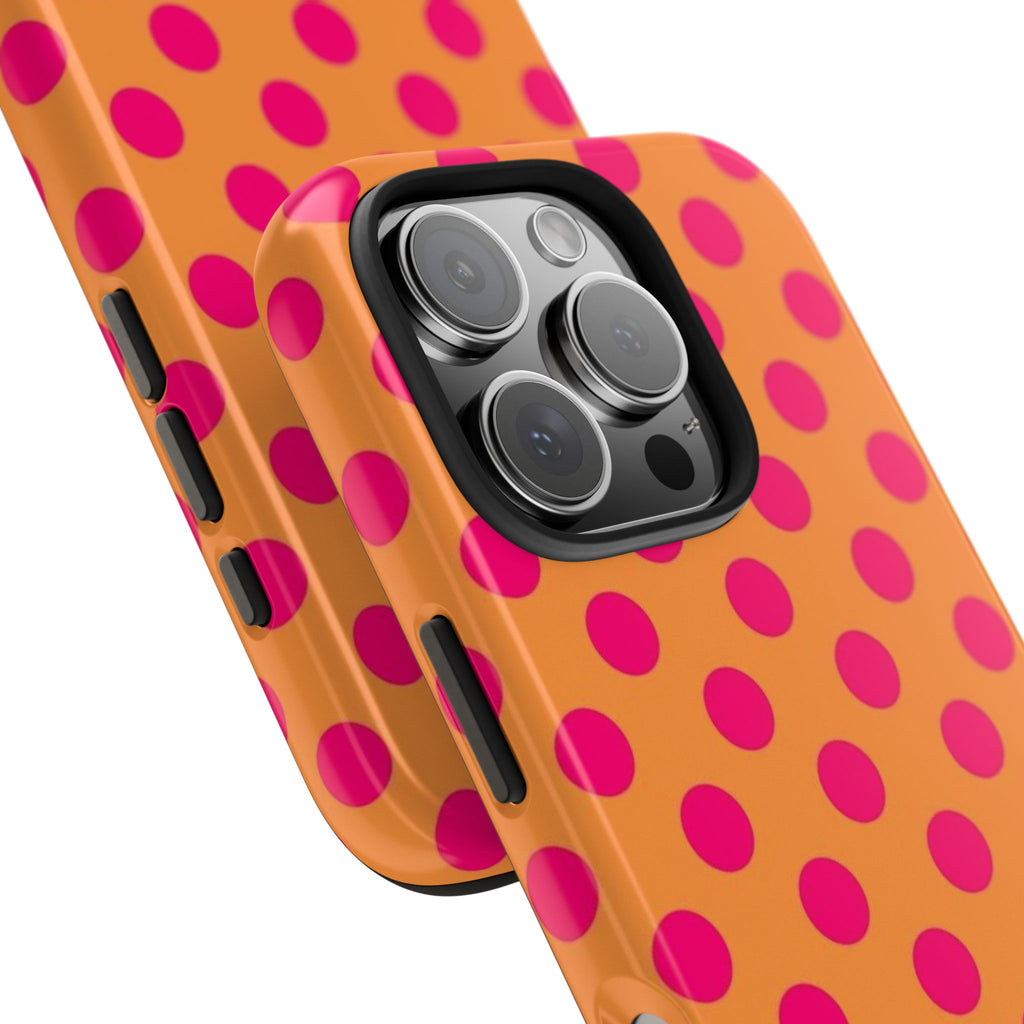 Bright Orange Phone Case with Hot Pink Polka Dots — Bold Retro Tough Phone Case