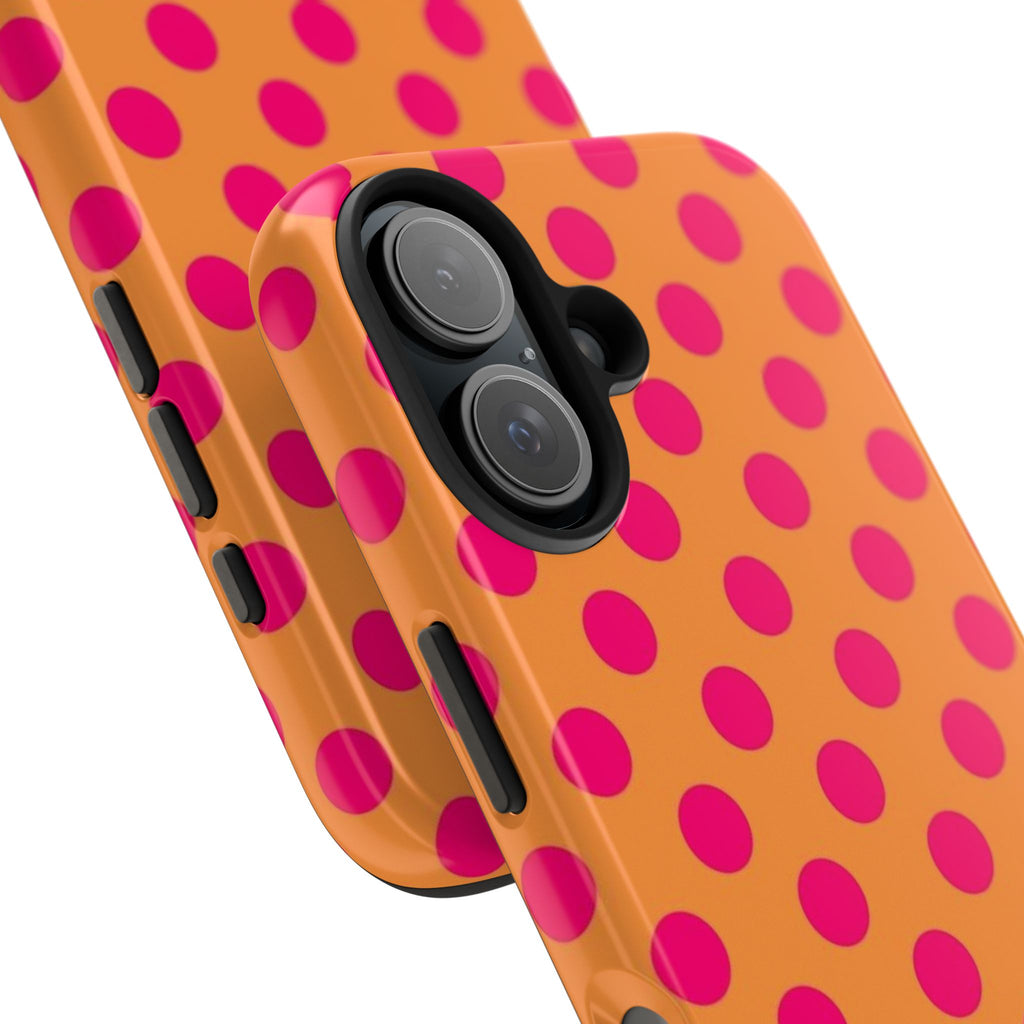 Bright Orange Phone Case with Hot Pink Polka Dots — Bold Retro Tough Phone Case