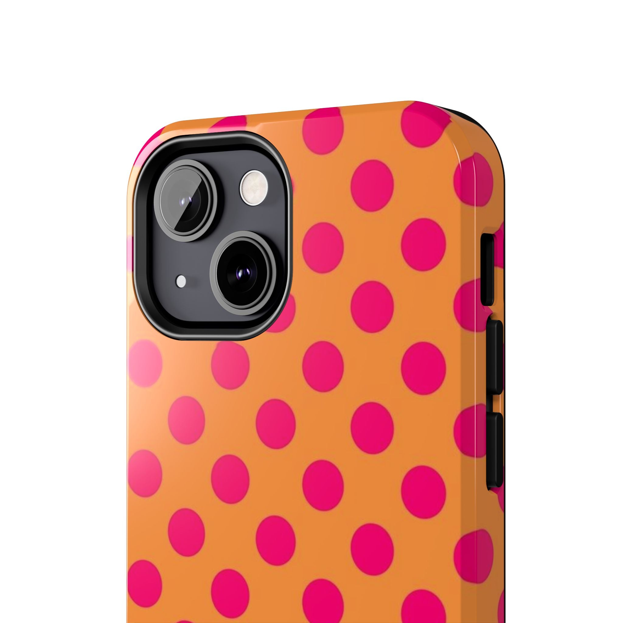 Bright Orange Phone Case with Hot Pink Polka Dots — Bold Retro Tough Phone Case