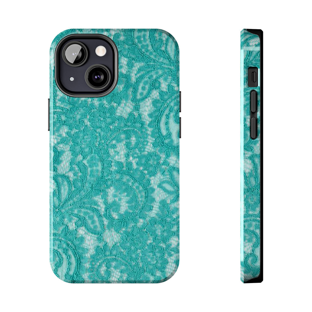 Teal Lace Tough Phone Case — Protective Floral-Pattern Phone Cover